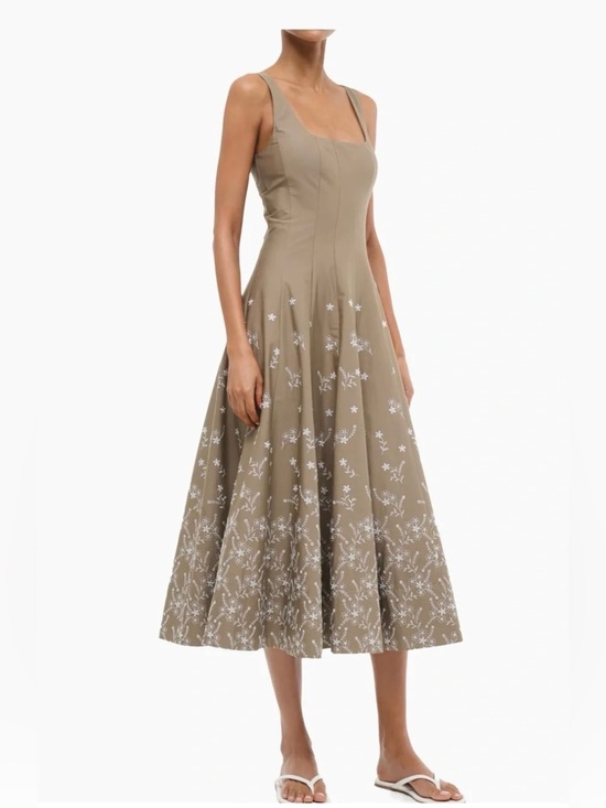 STAUD Dresses & Skirts - NWT STAUD Wells Dress Taupe Embroidery Floral Cotton Midi Dress Size 4 $495
